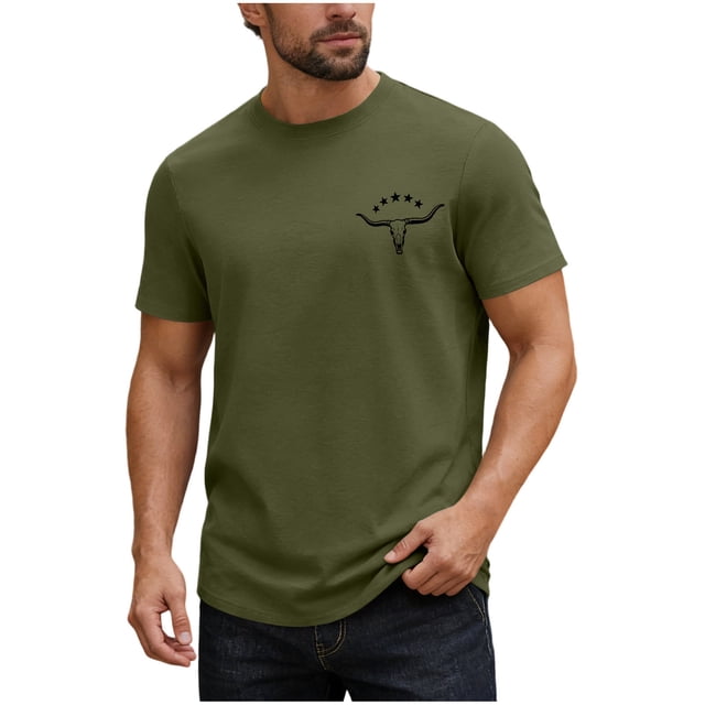 Floleo Haut pour Homme Uni à Col Rond, Manches Courtes, Poitrine Plus Pure, Petit Imprimé, Décontracté, Ample, Haut pour Homme Polyvalent pour Usage Quotidien, Rendez-Vous de Fin de Semaine, Sports de Plein Air (Vert Armée, 2TG)