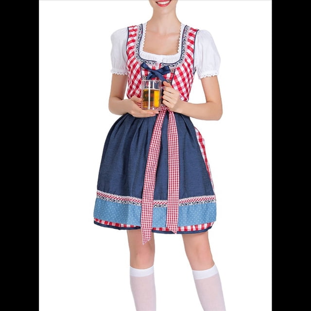 Disfraz de Oktoberfest Alemán para Mujer, Estilo Dirndl, para Adultos, para de Cerveza Tradicional, Disfraz de Sirvienta. Azul Marino XL