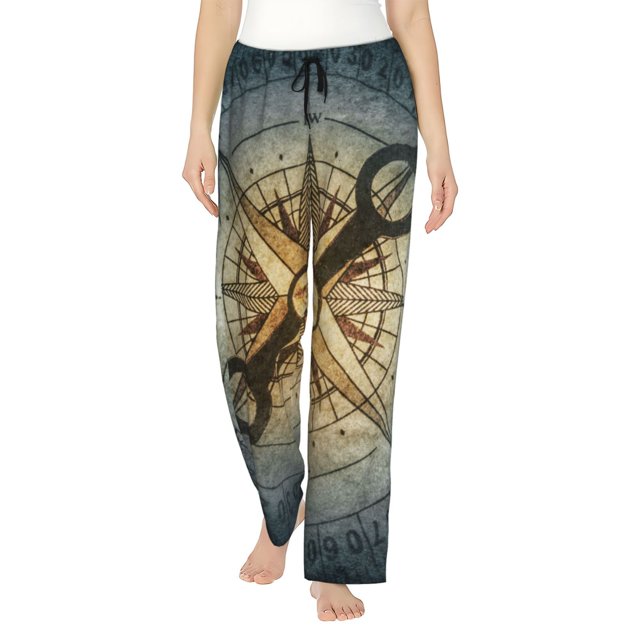Balery Vintage Compass Pantalones de pijama para mujer, pijamas ultraligeros, pantalones de estar por casa-XX-Large