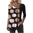 thumbnail image 2 of Craaazy Women's Fashion Printed Blouses Fall Long Sleeve Tops Slanted V-neck Shirts Gifts Loose Casual Blouses with Decor Button, 2 of 6