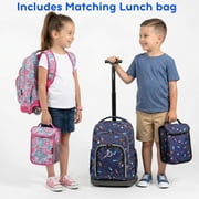 J World Girls Lollipop 16 Kids Rolling Backpack with Insulated Lunch Bag for School and Travel, Candy Buttons