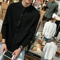 thumbnail image 1 of Chemise Simple de Loisirs pour Homme, Col Montant, Chemises Décontractées Amples, Manches Longues, Chemises en Coton et Lin, 1 of 6
