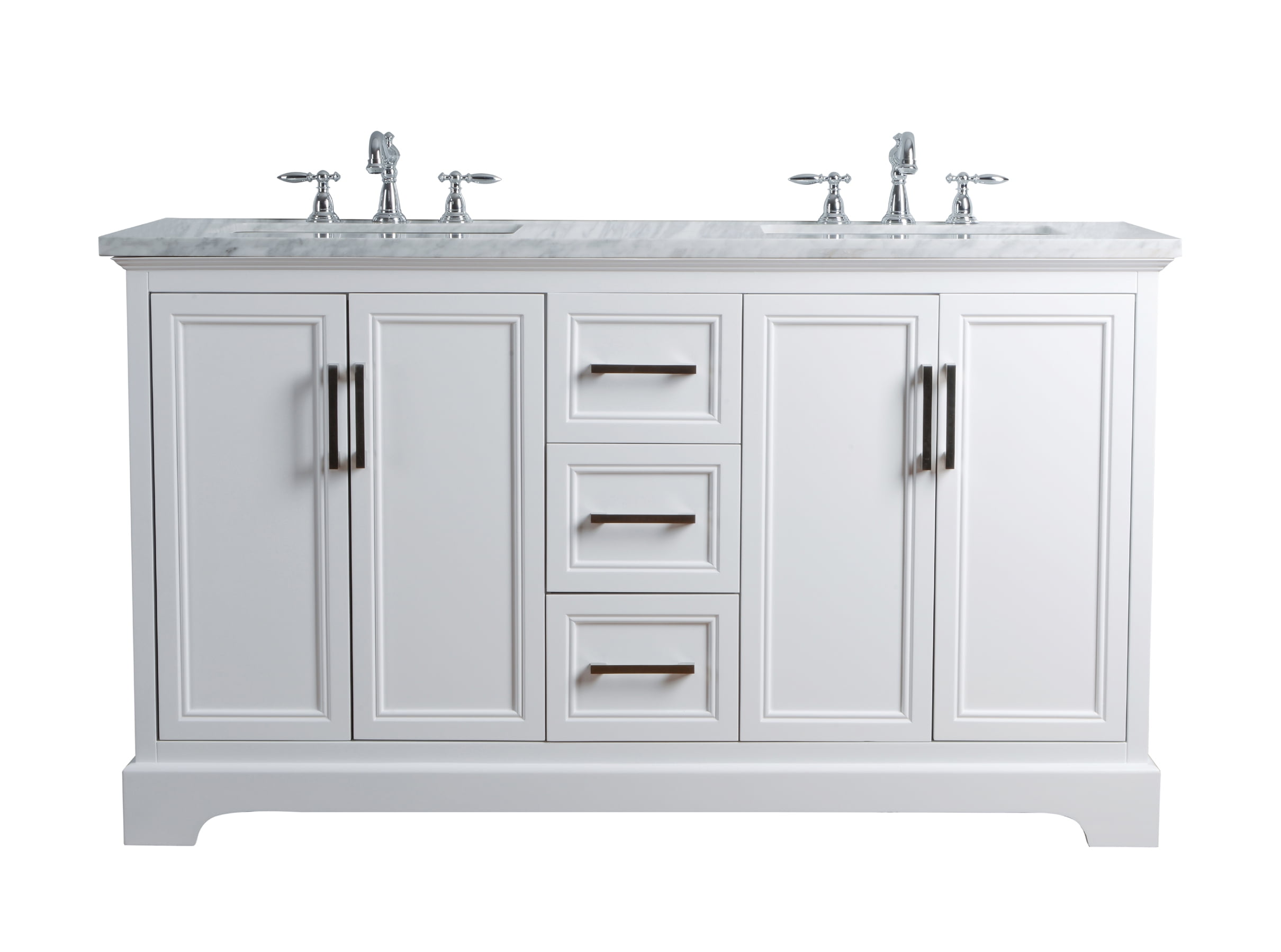 Stufurhome Ariane 60 Inches White Double Vanity Cabinet Dual Bathroom Sinks