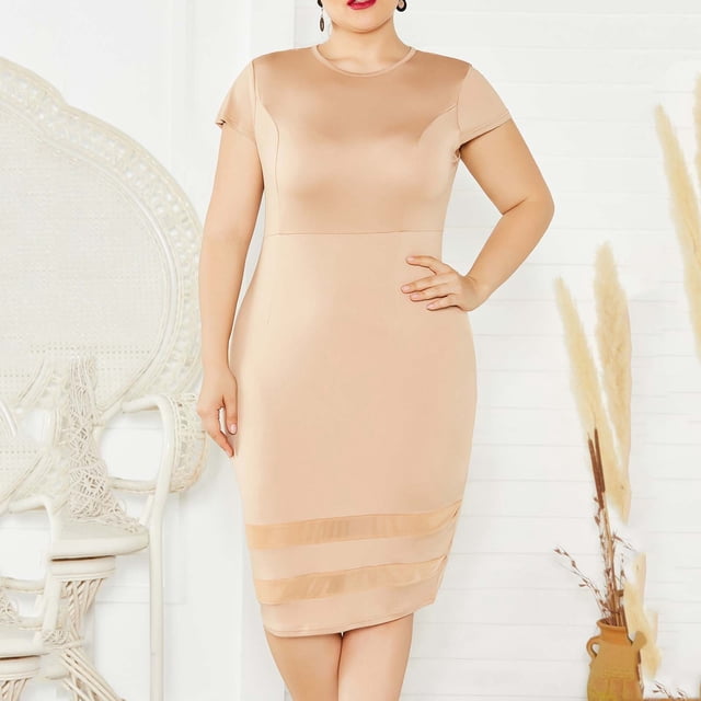 Amzcrzy Robes pour Femmes Robes d'Été pour Femmes Robes pour Femmes Robe d'Été Grande Taille pour Femmes Mode d'Été Couleur Unie Manches Courtes Robe à Col Rond Robes Grande Taille pour Femmes aux Formes Robe d'Été