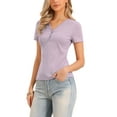 thumbnail image 4 of INSPIRE CHIC Women's Henley Tops Short Sleeve V Neck Button Summer T Shirts Ribbed Knit Top M Dusty Pink, 4 of 6