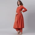 thumbnail image 4 of Janasya Indian V-Neck Full Sleeve Striped Orange Cotton Kurta With Pant And Dupatta For Women, 4 of 9