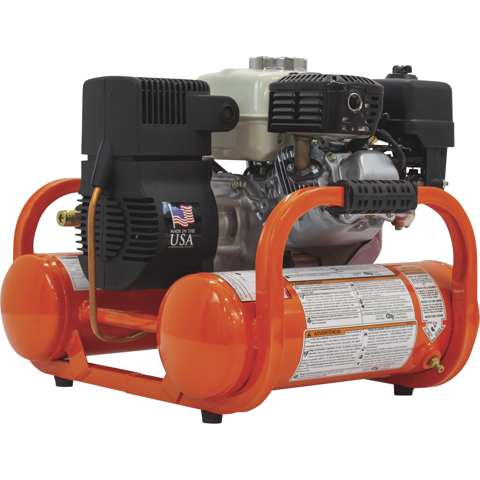 Industrial Air Contractor Gas-Powered Pontoon Air Compressor, 4.6 HP, Honda GX160 OHV Engine, Twin 2-Gallon Tanks, 155 Max. PSI, Model# CTA5590412.SAN