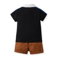 thumbnail image 5 of Wassery Kid Boys Gentleman Clothes 4T 5T 6T 7T Toddler Clothes Short Sleeve Patchwork Shirt Top with Solid Overall Shorts Summer Outfit, 5 of 9