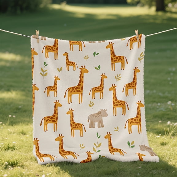 1pc Ultra-Plush Flannel Blanket - Beige, Brown, Green & White Giraffe Print - Soft Brushed Bedspread/Throw - All-Season Luxury Bedding for, Living Room, ' Room Decor - Machine Washable Cozy Bed Cover