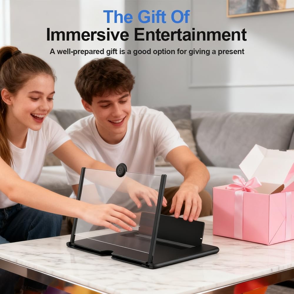 Mobile Phone Magnifier Screen, 3D HD Magnifying Projector Screen Enlarger for Movies, Videos and Gaming, Foldable Phone Stand with Screen Amplifier, Compatible with All Smartphones