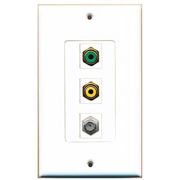 RiteAV - 1 Port RCA Yellow and 1 Port RCA Green and 1 Port Coax Cable TV- F-Type Decorative Wall Plate Decorative