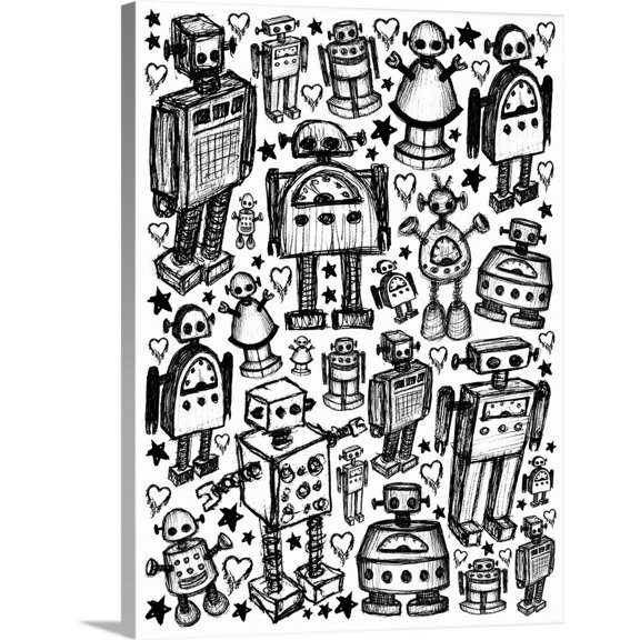 Great BIG Canvas | "Robot Crowd" Canvas Wall Art - 18x24