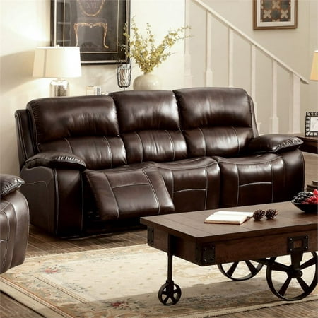 Furniture of America Marta Top Grain Leather Recliner Sofa in