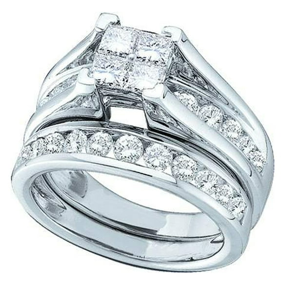 Dazzlingrock Collection 1.00 Carat (ctw) 14k Princess & Round Diamond Ladies Bridal Engagement Ring Set, White Gold, Size 8.5