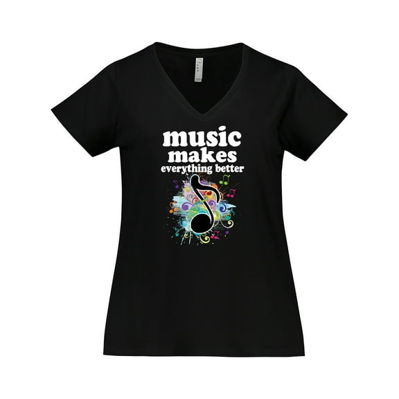 Inktastic Music Makes Everything Better Women's Plus Size V-Neck T-Shirt