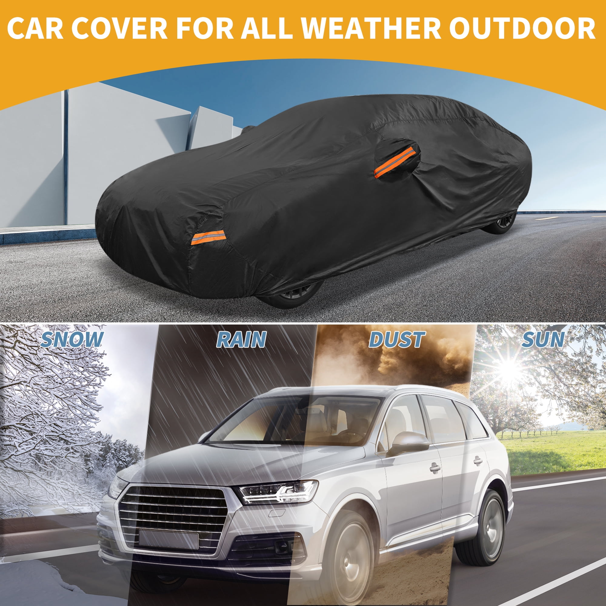 Unique Bargains 1pc Universal Car Cover 210T-PU Black for Sedan 190" to 198"