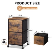 GALAXHERO 2 Drawer File Cabinet, Rolling Printer Stand Small Filing Cabinets for Home Office, Fabric Vertical File Cabinet Fits A4 or Letter Size, Rustic Brown Wood Grain
