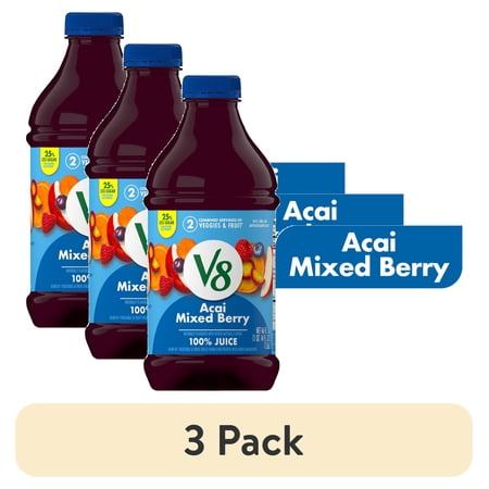 (3 pack) V8 Acai Mixed Berry 100% Fruit and Vegetable Juice, 46 fl oz Bottle