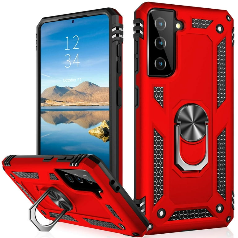 LeYi Galaxy S21 Case,Samsung S21 Cover Military Grade Shockproof Heavy Duty  Protective Phone Case Pass 16ft Drop Test with Magnetic Kickstand Car Mount  Holder for Samsung Galaxy S21, Red 
