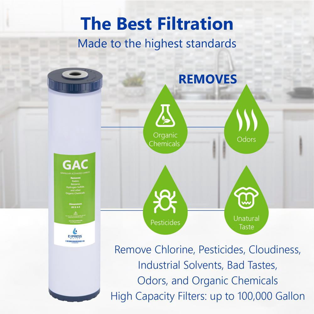 Express Water – Granular Activated Carbon Replacement Filter – GAC Large Capacity Water Filter – Whole House Filtration – 5 Micron – 4.5” x 20” inch