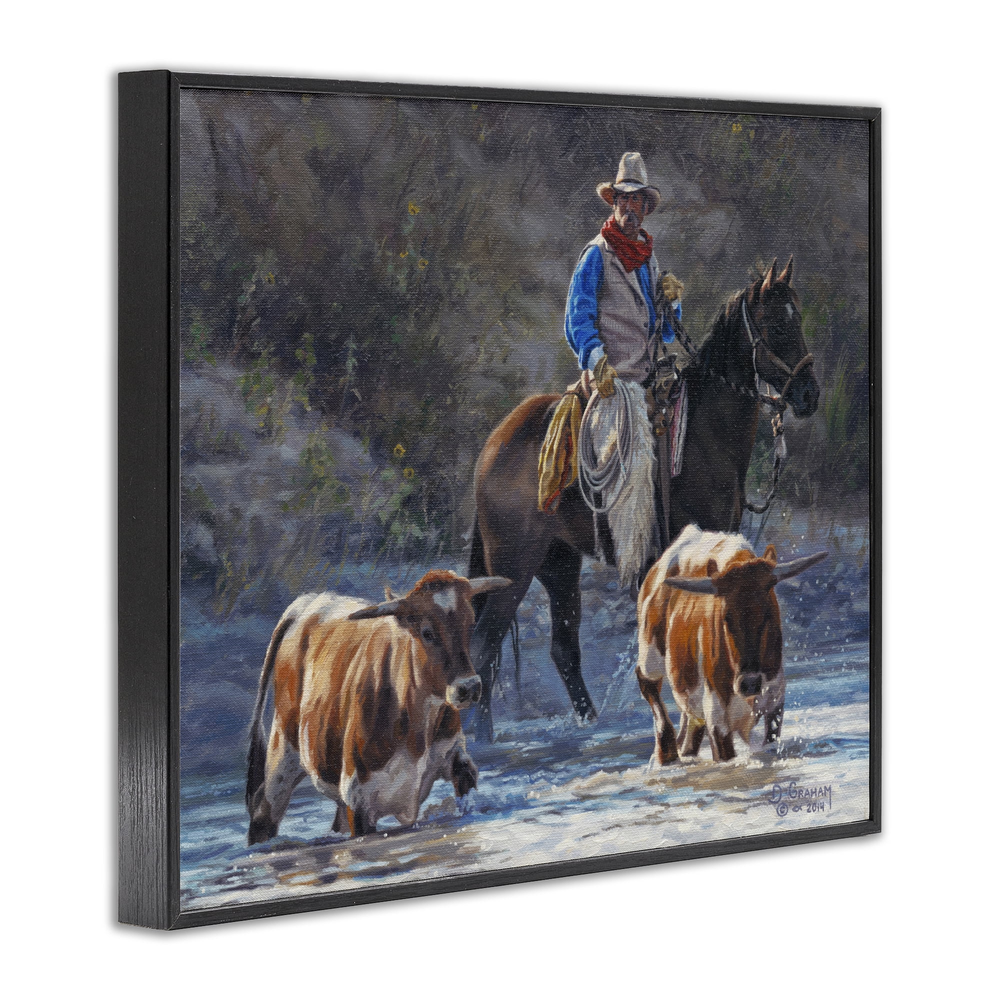 Stupell Industries Cowboy Crossing River Animals & Insects Painting Black Framed Art Print Wall Art, 14 x 11