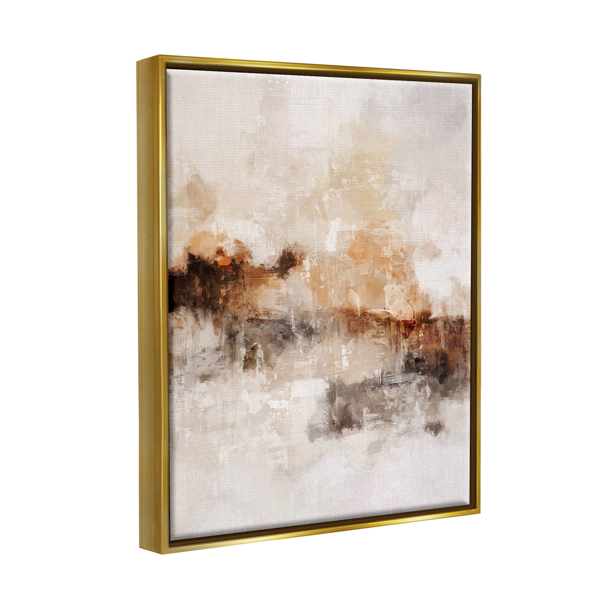 Stupell Industries Beige & Brown Abstract Abstract Painting Gold Floater Framed Art Print Wall Art, 17 x 21