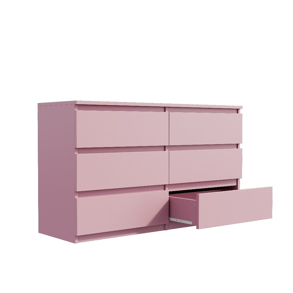 Barara King 6 Drawer Double Dresser, Chest of Drawers for Bedroom Tall Dresser Storage for Living Room Hallway (Pink)