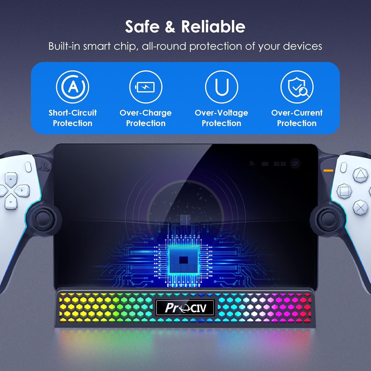 Charging Dock for PlayStation Portal, 3 in 1 Charging Stand for PS5 Portal with 14 RGB Light and 4.9ft USB C Charging Cable, Portable Charger Accessories for PlayStation Portal Remote Player(Black)