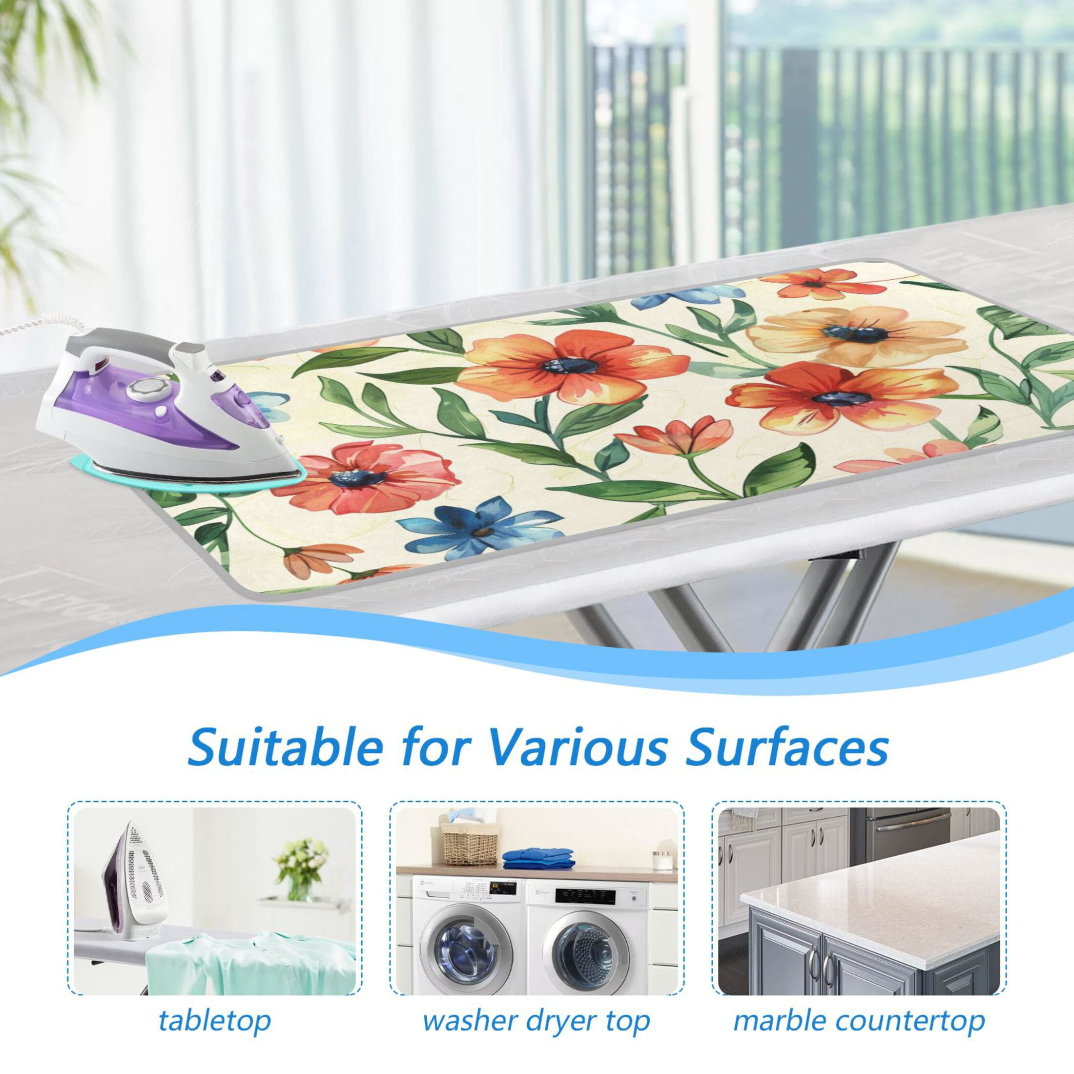 Flowers with Leaves Ironing Board Covers Heat Resistant Ironing Pad Mat Portable for Travel Washer Dryer Table