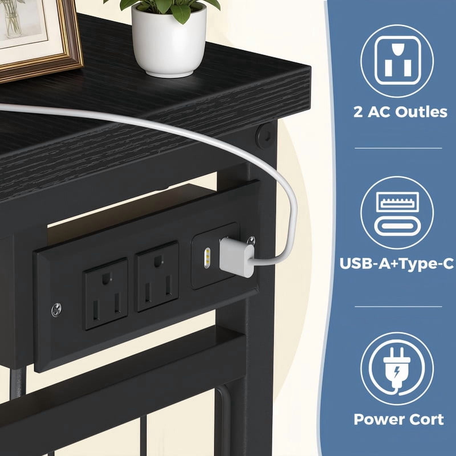 Kelno 6 Drawer Dresser with Hanging Rack LED Lights Charging Station Fabric Closet Organizer Storage Tower, Black
