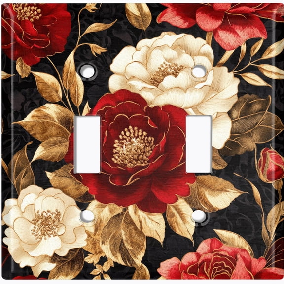 Metal Light Switch Wall Plate Outlet Cover (Printed Image of Fancy Flowers - Double Toggle)