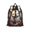 thumbnail image 2 of Naloa Flower Cat Couple Canvas Backpack for Men Women Rucksack Casual Travel Daypack College Tote Satchel Bookbag for Teens-Small, 2 of 7