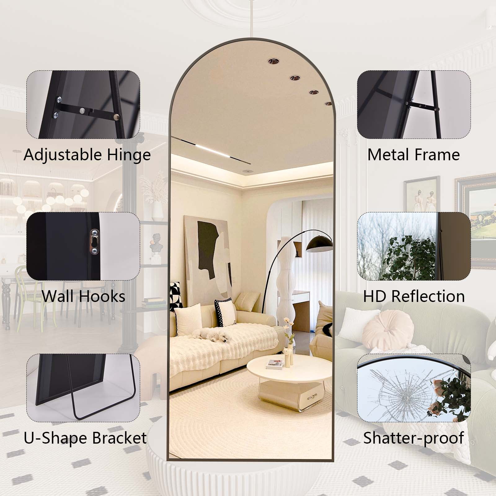 BEAUTYPEAK 65.1"x 25" Arched Full Length Floor Mirror Full Body with Stand,Black  (图5) BEAUTYPEAK 65.1"x 25" Arched Full Length Floor Mirror Full Body with Stand,Black  (图5)