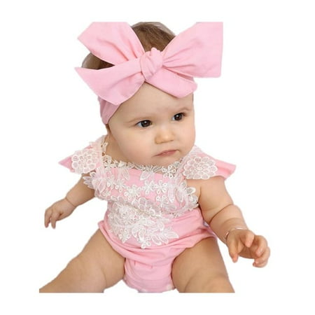 

Canis Newborn Infant Toddler Baby Girls Clothes Flower Jumpsuit Romper Bodysuit + Headband Outfits Set