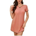 thumbnail image 2 of Blmnix Women's Nightgowns Mumu House Dress Short Sleeve Orange V-Neck Sleep Dress, 2 of 5