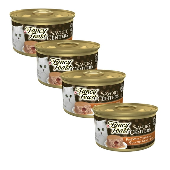 ( 4 Pack ) Fancy Feast Savory Centers Adult Wet Cat Food Pate With Chicken And A Gravy Center, 3 oz cans