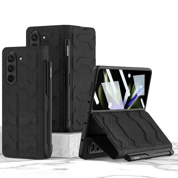 Leather Case for Z Fold 5 Case with S Pen Holder + Screen Protector, Hinge Protection Cover Case Fold 5 5G Case Stand