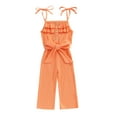 thumbnail image 1 of Kmbangi Kids Girls Jumpsuits Buttons Ruffles Sleeveless Solid Color Rib Knit Rompers Summer Casual Cami Playsuits with Belt, 1 of 8