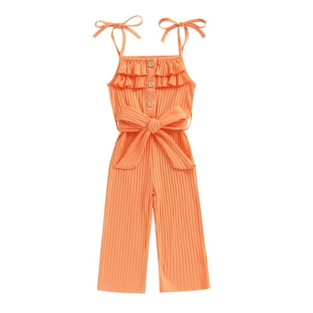 

Bagilaanoe Toddler Baby Girl Summer Jumpsuit Ruffles Sleeveless Romper Overalls with Belt 9M 12M 18M 24M 3T 4T Kids Long Pants Summer Outfits