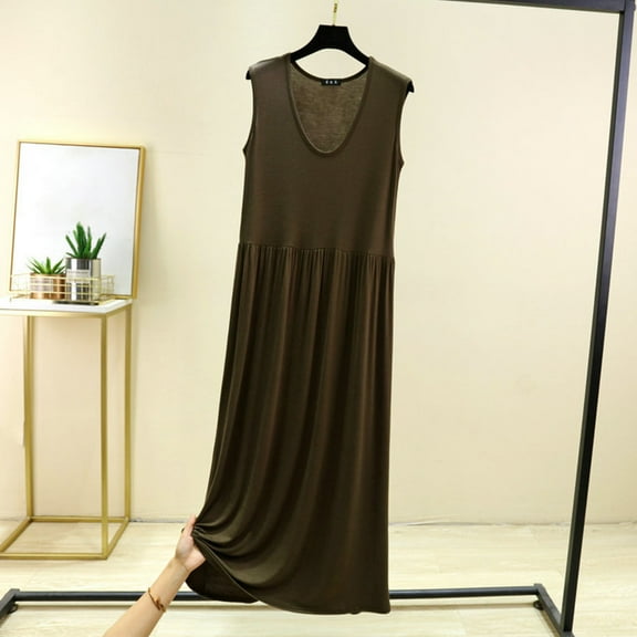 Sakmal Soft Nightgowns Women Sleep Tanks Cotton Nightshirt Green Sleeveless Sleep Tanks