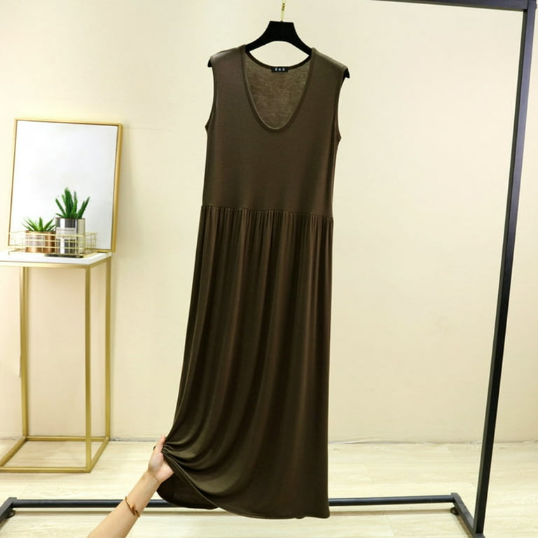 Bpmpbo Women's Long Sleepshirts Sleeveless Nightgowns Tank Round Neck Solid  Color Loose Soft Comfortable Plus Size Home Dress Pleats Flowy Sleep Dress  - Walmart.com