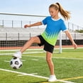 thumbnail image 4 of SGFCWSX Boys 2 Piece Soccer Uniform Set Summer Color Block Short Sleeve T Shirts Elastic Waist Shorts Sports Outfits for Kids Blue Size 2T, 4 of 8