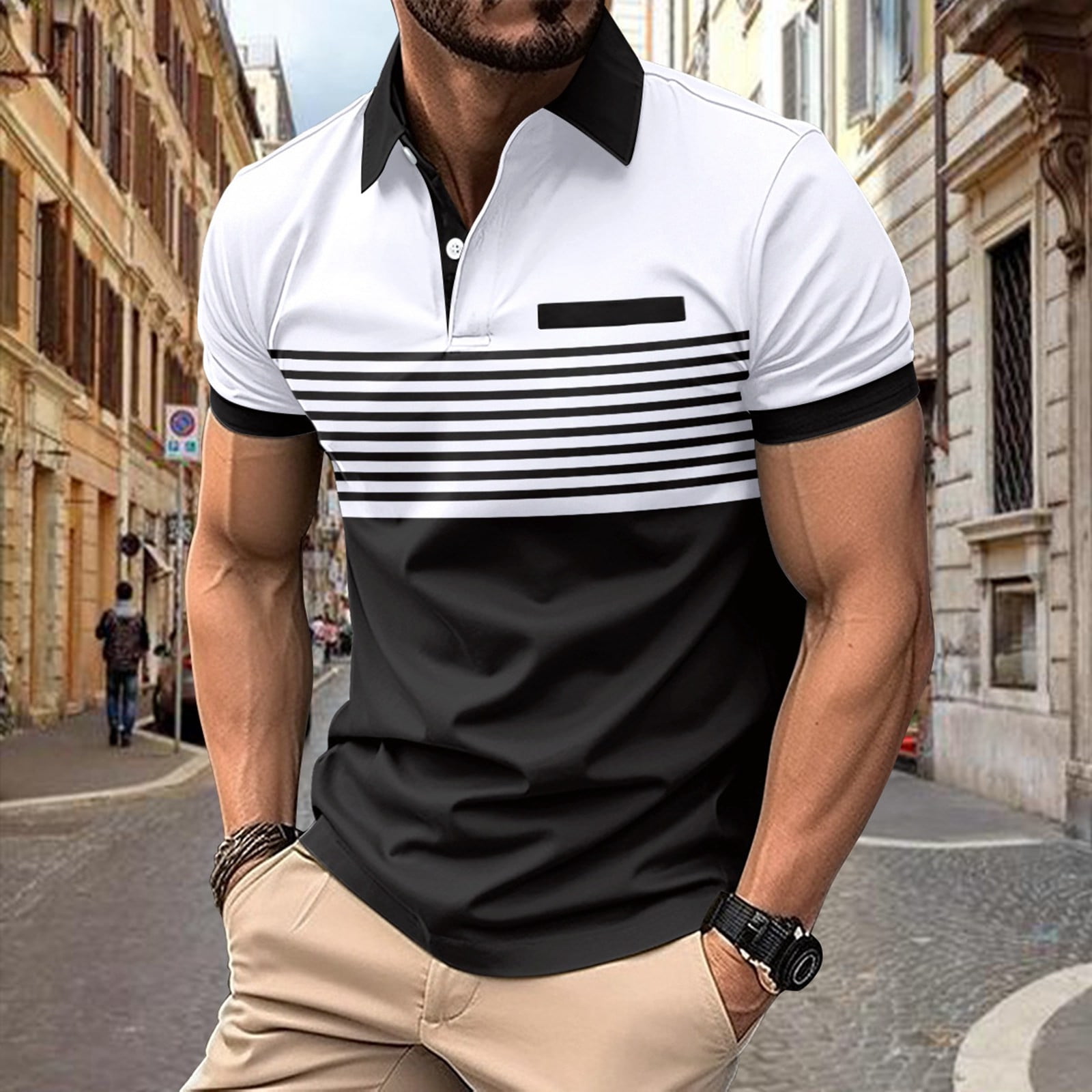 Ramiter Polo Shirt Men Men's Fashion Polo Shirts Vintage Striped