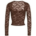 thumbnail image 5 of HJYCHN Going Out Tops for Women Sheer Lace Long Sleeve Top with Hollow Out and Tie Front for a Style Tops for Women 2026 Brown L, 5 of 5