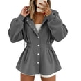 thumbnail image 4 of Inverlee Womens Cinched Waist Drawstring Hooded Jacket Button Front Side Pockets Long Sleeve Sweatshirts Casual Fall Outerwear Loungewear Tops Dark Gray XXL, 4 of 7