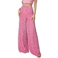 thumbnail image 3 of Women Sparkle Sequin Bell Bottom Pants High Waist Glitter Wide Leg Flare Palazzo Lounge Elastic Pants Trousers Night Out Clubwear, 3 of 9