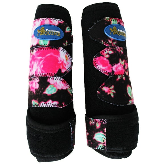 Medium Professional Equine Horse Sports Medicine Splint Boots Black Floral 4135A