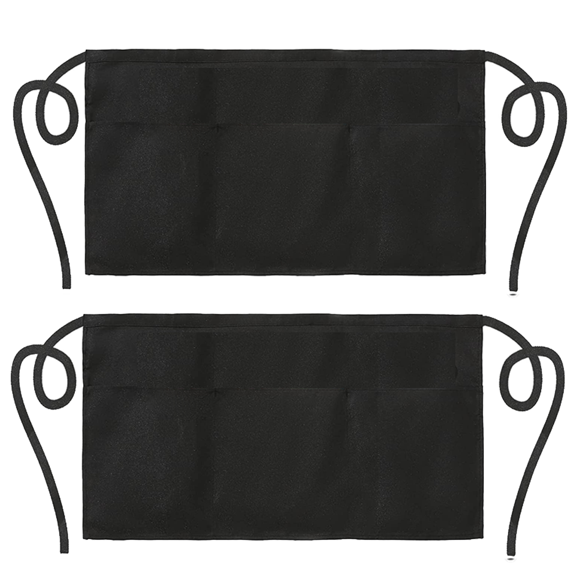 Waist Apron with 2 Pockets Black Server Apron Long Multi Pack Bistro Apron Half Extra Large Water Resistant