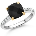 thumbnail image 2 of Gem Stone King 2.31 Ct Cushion Checkerboard Black Onyx G/H Lab Grown Diamond 10K White Gold Engagement Ring with Yellow Gold Prongs (Size 6), 2 of 4