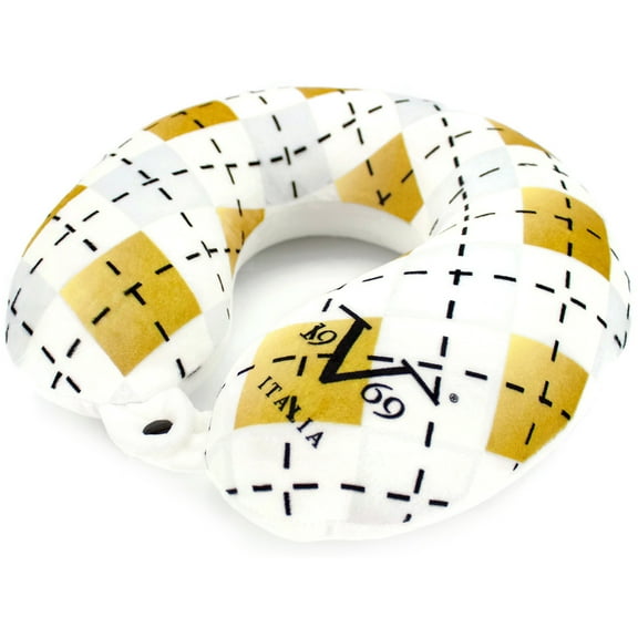 19V69 ITALIA Memory Foam Neck Pillow for Supportive Comfort (White Argyle)